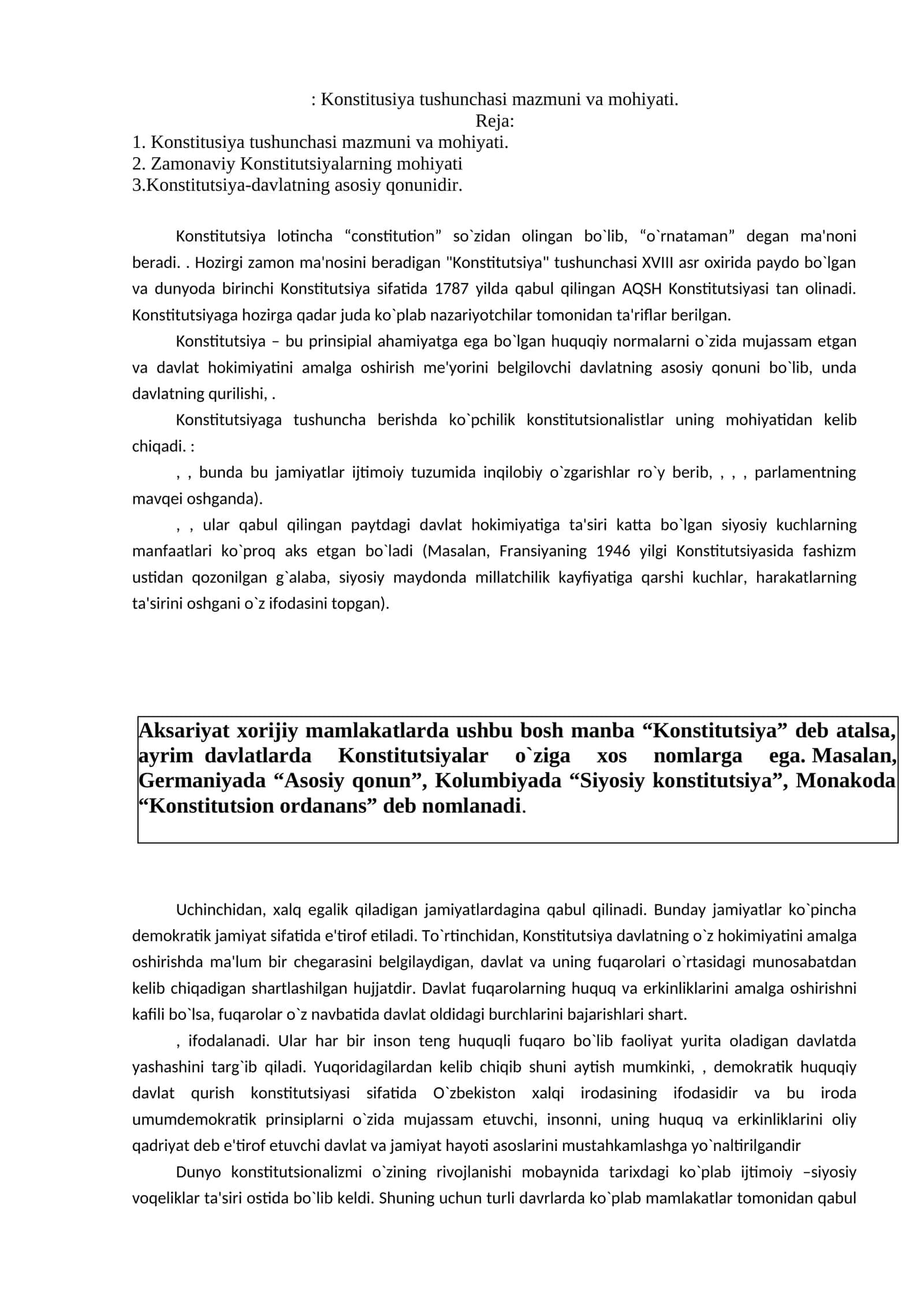 Konstitusiya tushunchasi mazmuni va mohiyati