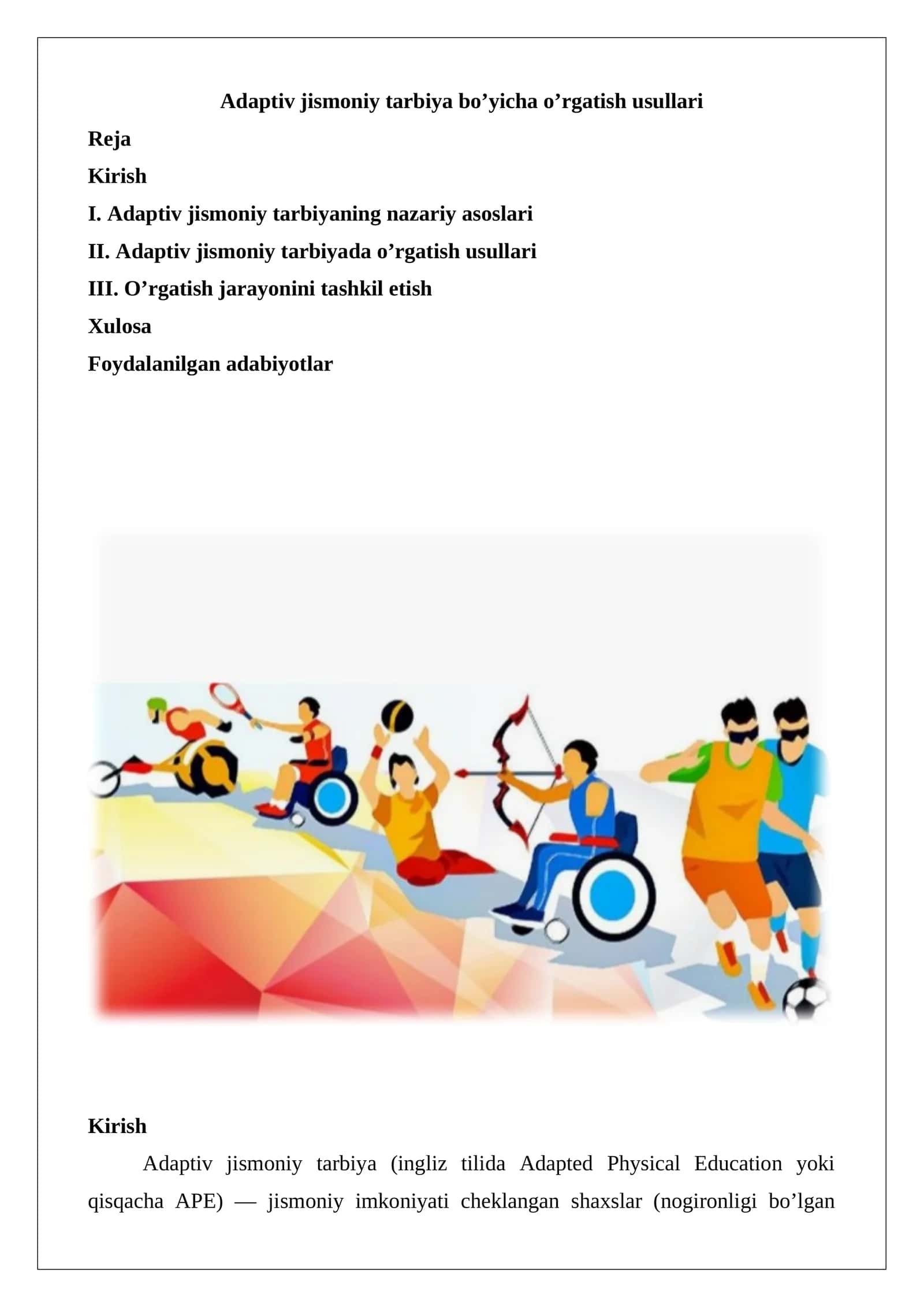 Adaptiv Jismoniy Tarbiya Bo'yicha O'rgatish Usullari