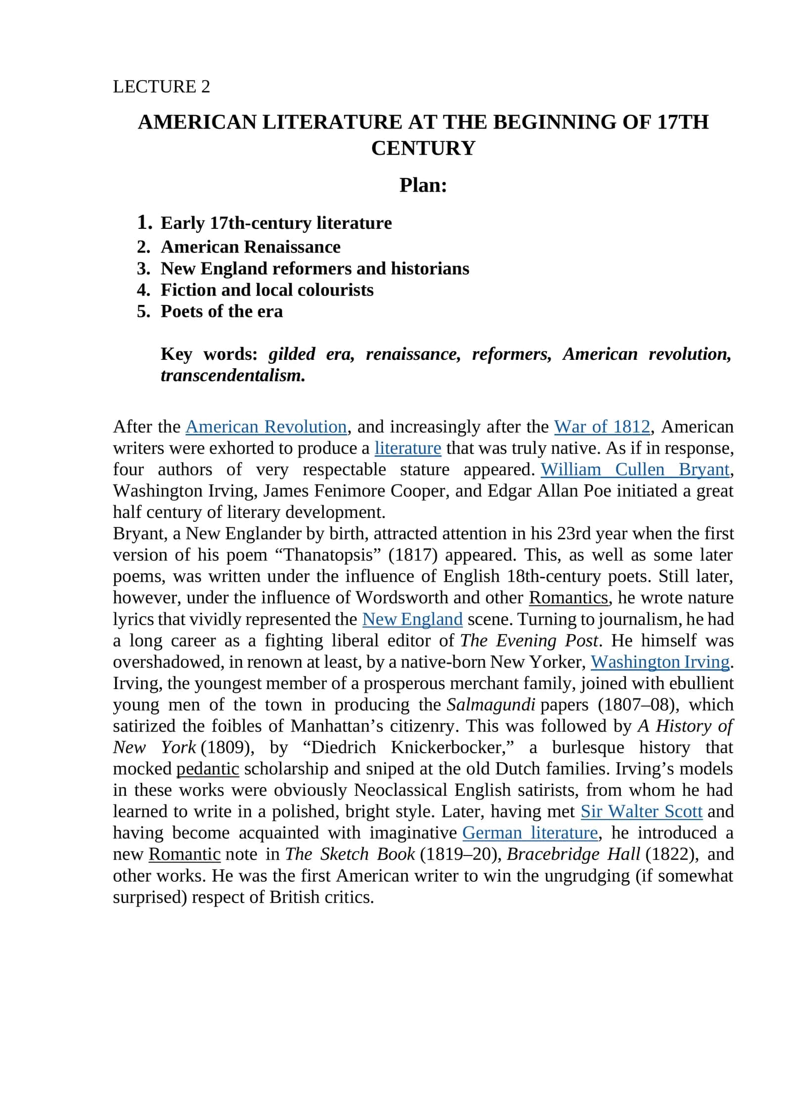 AMERICAN LITERATURE AT THE BEGINNING OF 17TH CENTURY