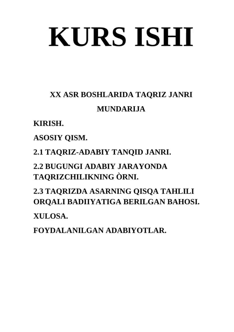 XX ASR BOSHLARIDA TAQRIZ JANRI