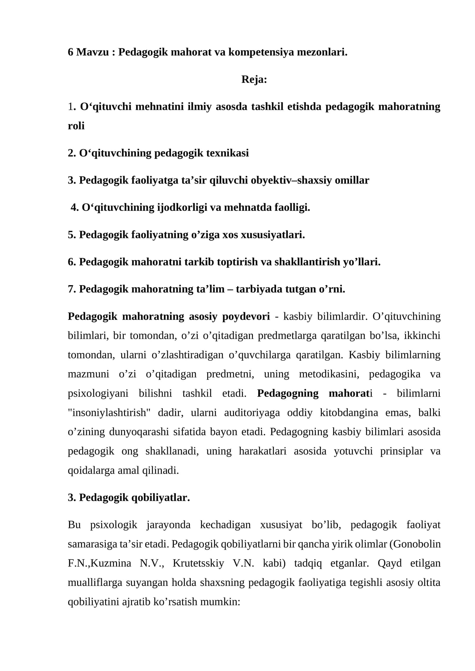 Mavzu: Pedagogik mahorat va kompetensiya mezonlari