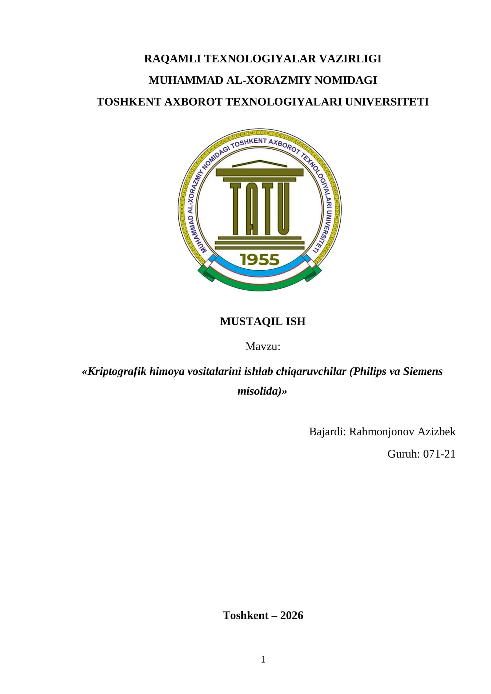 Kriptografik himoya vositalarini ishlab chiqaruvchilar (Philips va Siemens) misolida
