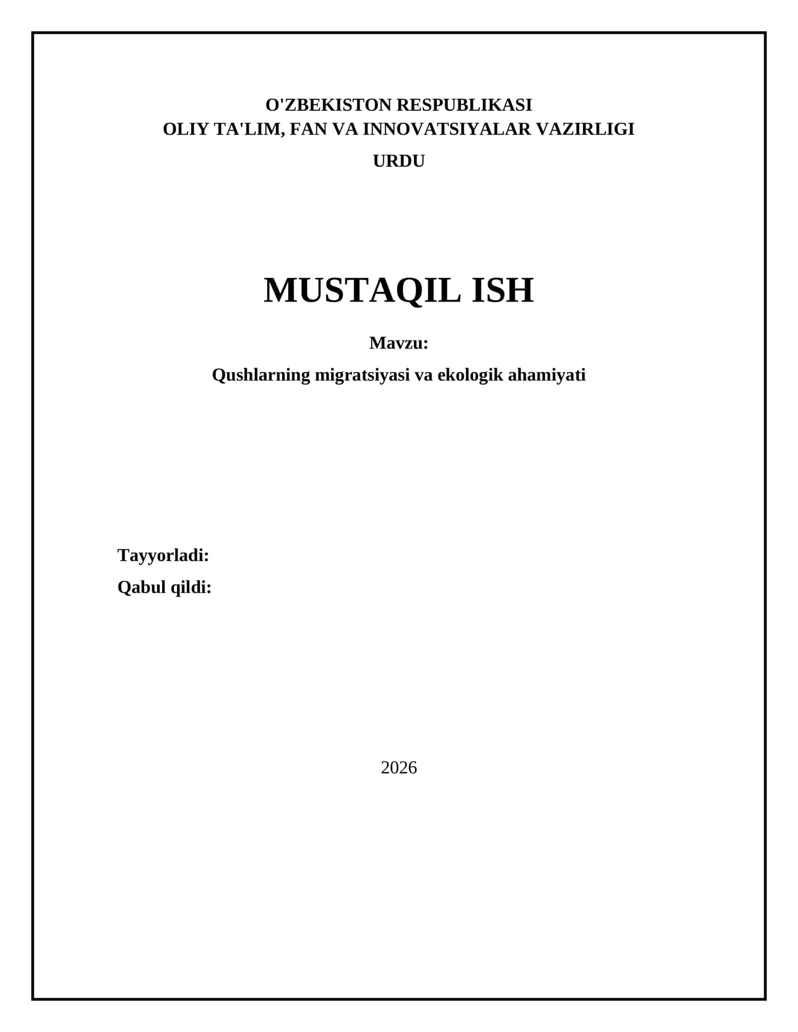 Qushlarning migratsiyasi va ekologik ahamiyati