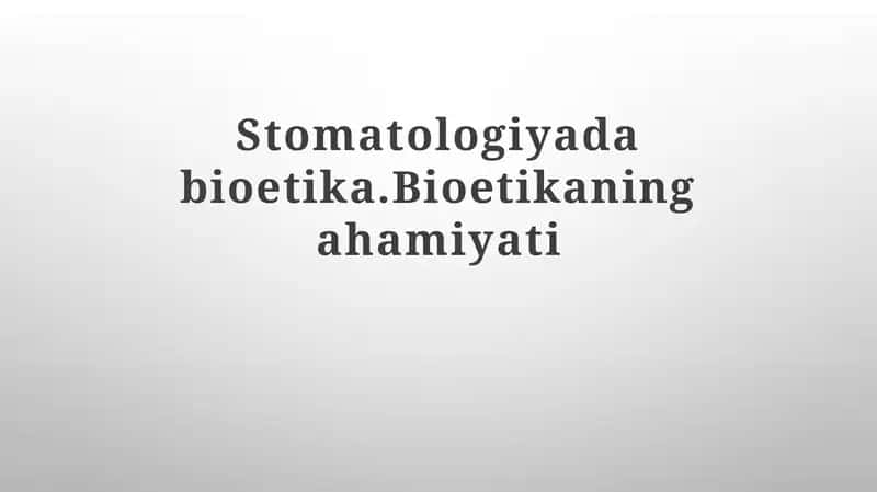 Stomatologiyadabioetika