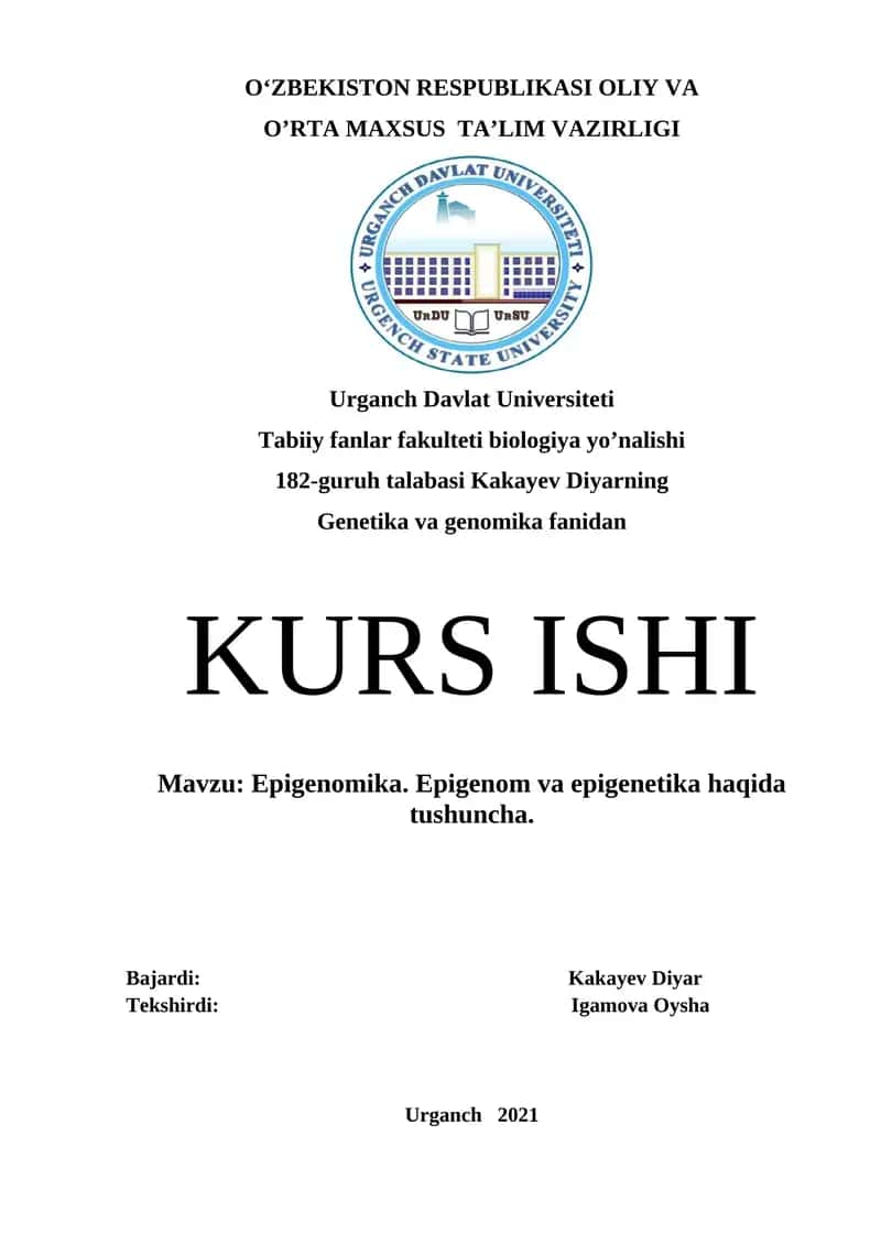 Epigenomika. Epigenom va epigenetika haqida tushuncha
