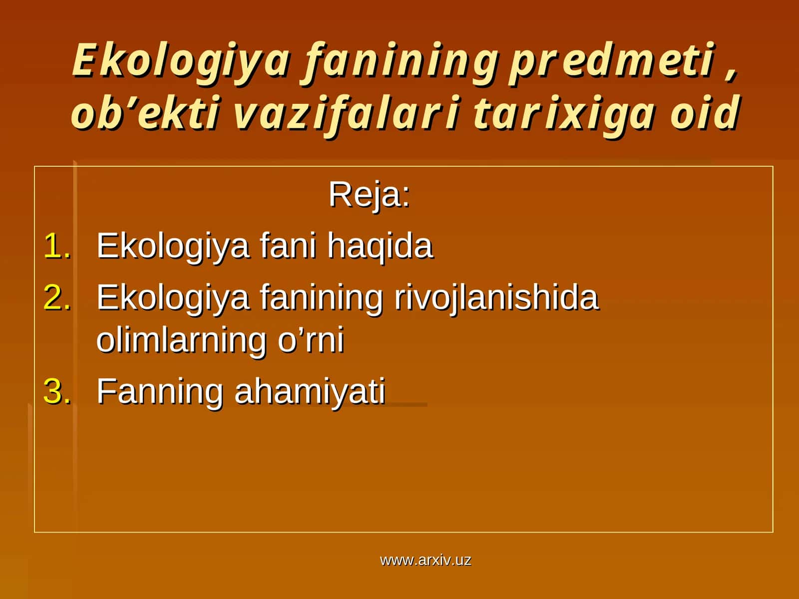 Ekologiya fani haqida