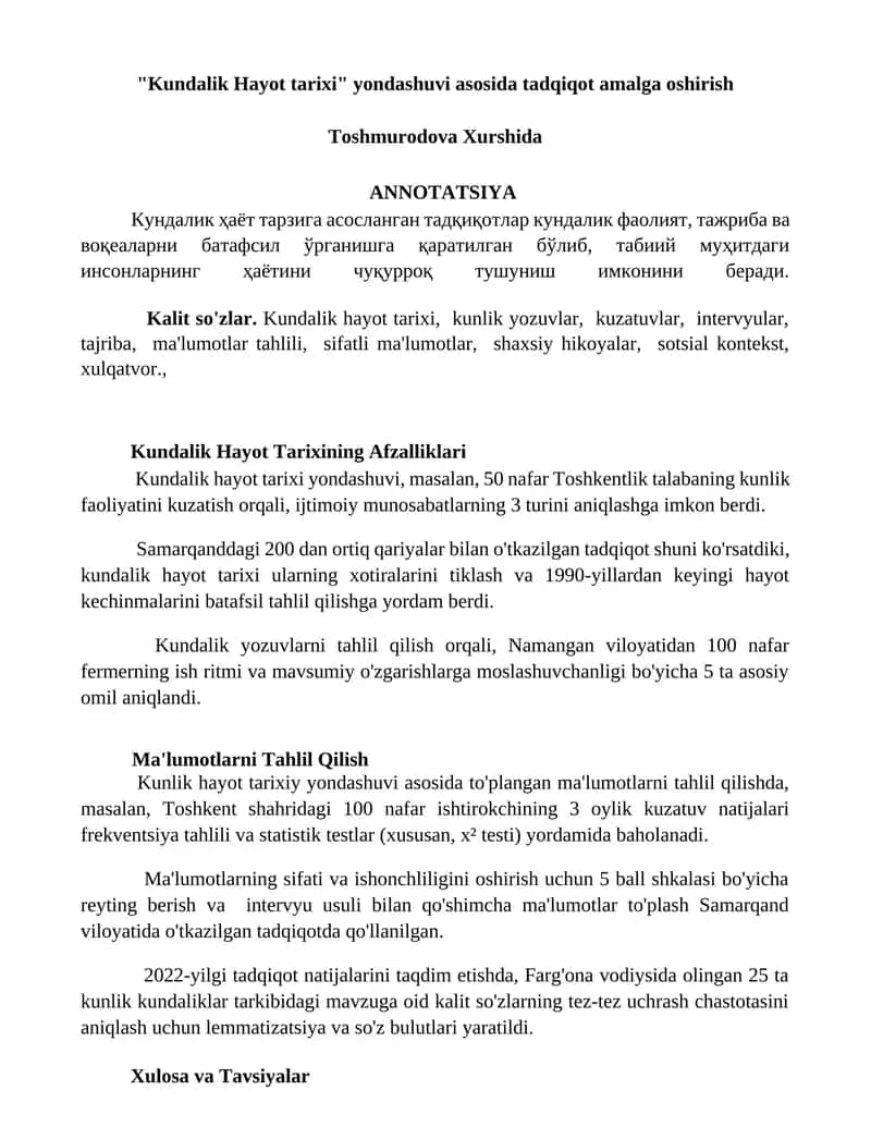 Kundalik Hayot Tarixi
