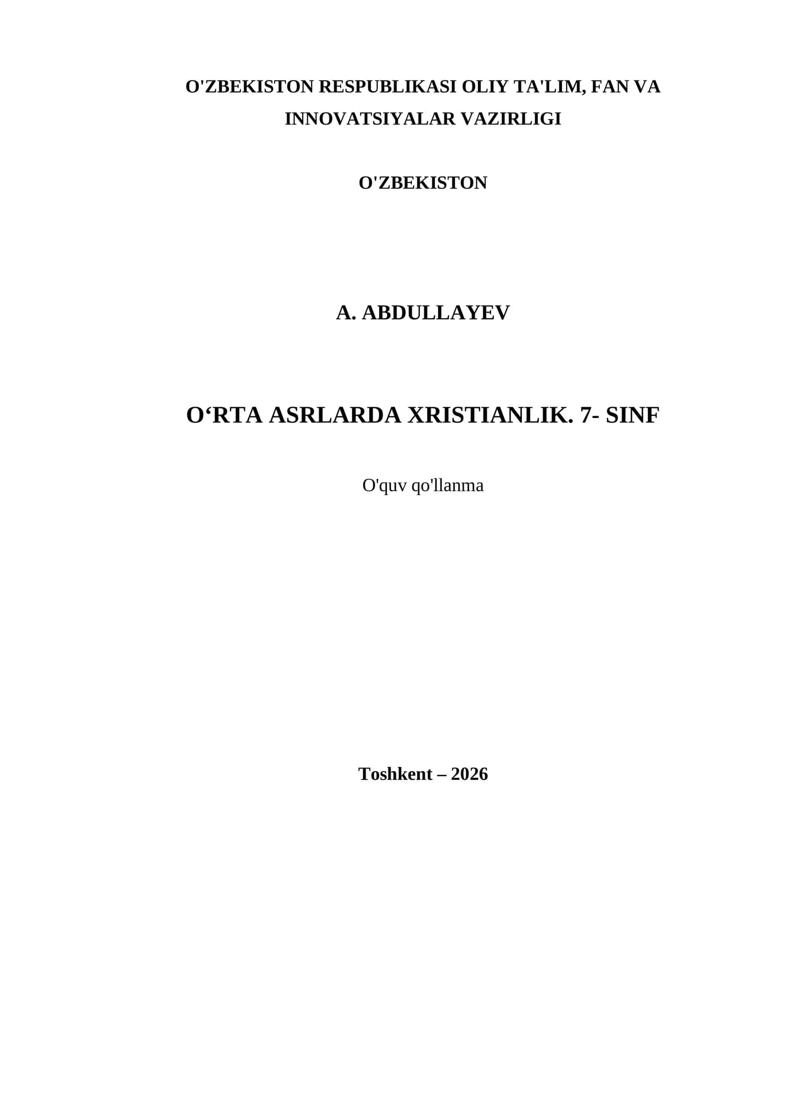 O‘RTA ASRLARDA XRISTIANLIK. 7- SINF