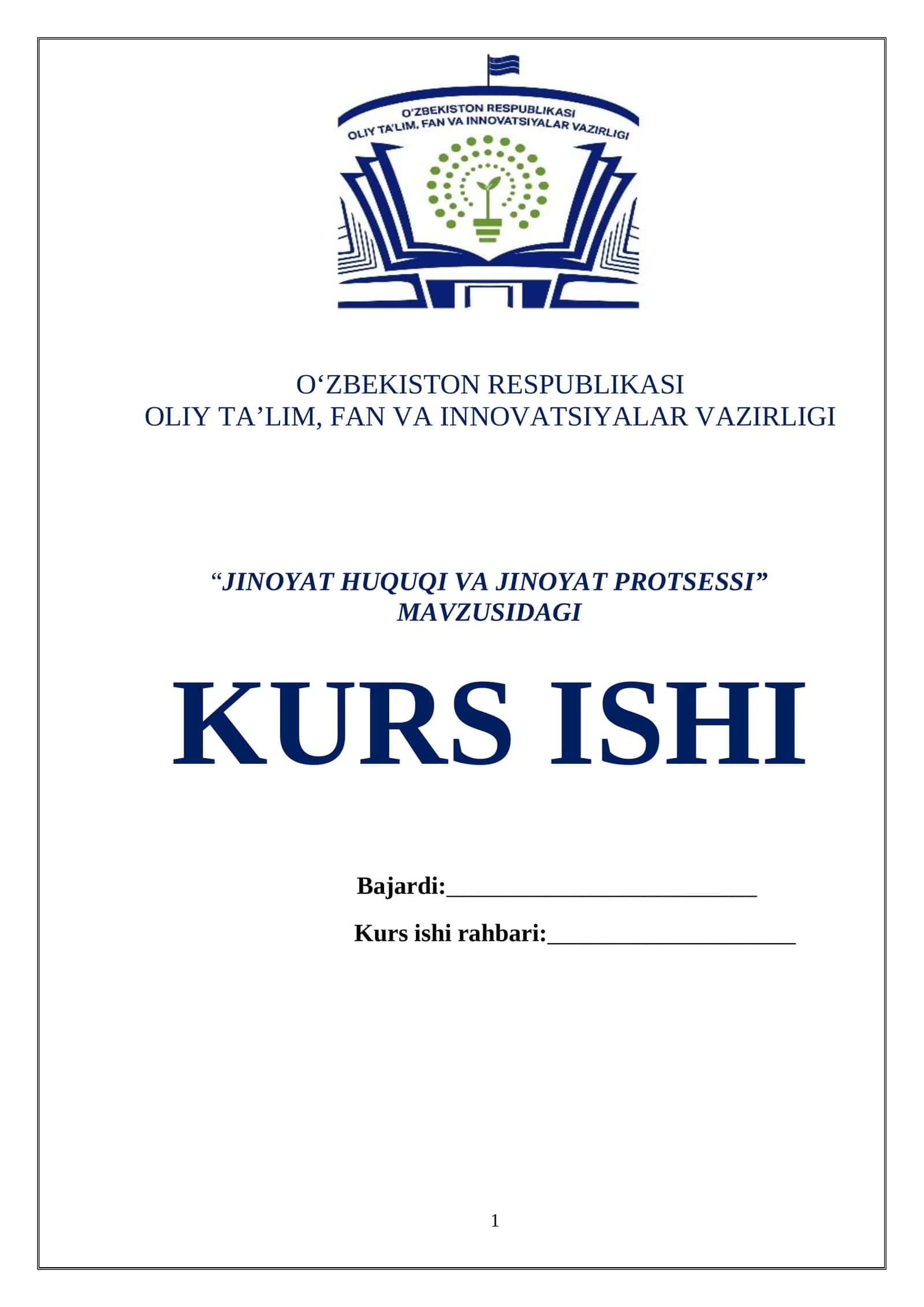 Kurs ishi "Jinoyat Huquqi va Jinoyat Protsessi"
