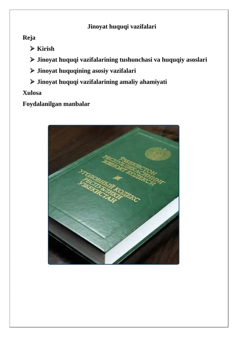 Jinoyat huquqi vazifalari