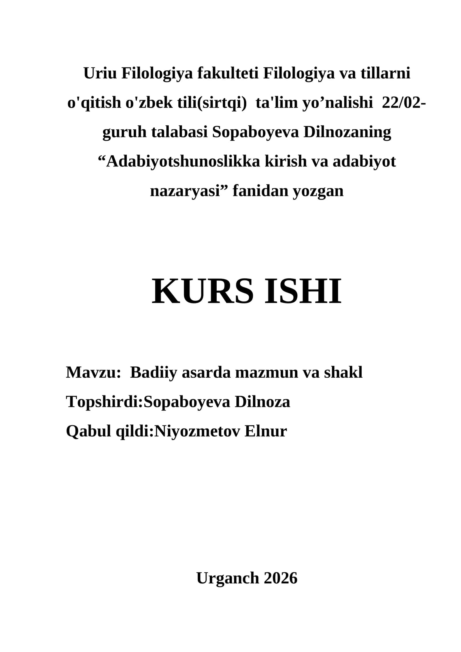 Badiiy asarda mazmun va shakl