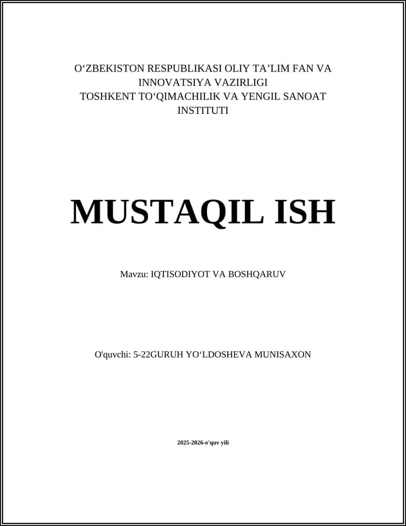 IQTISODIYOT VA BOSHQARUV
