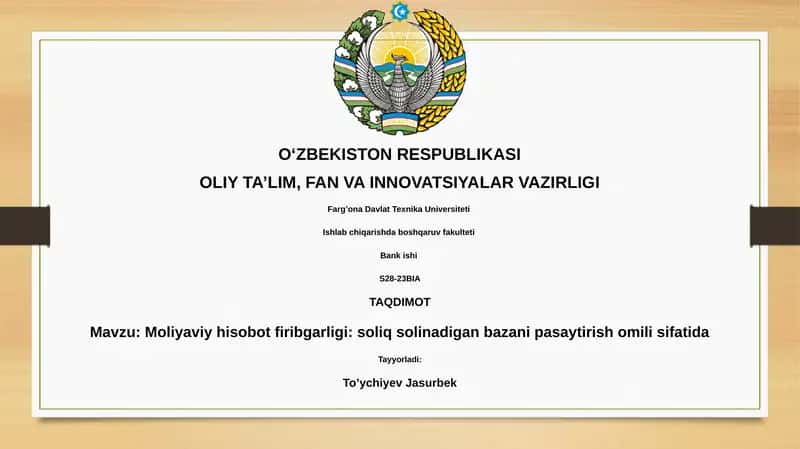 Moliyaviy hisobot firibgarligi: soliq solinadigan bazani pasaytirish omili sifatida