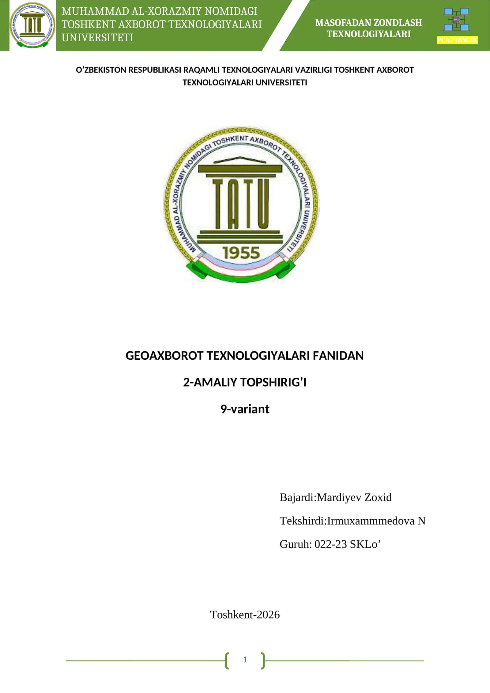 GEOAXBOROT TEXNOLOGIYALARI FANIDAN