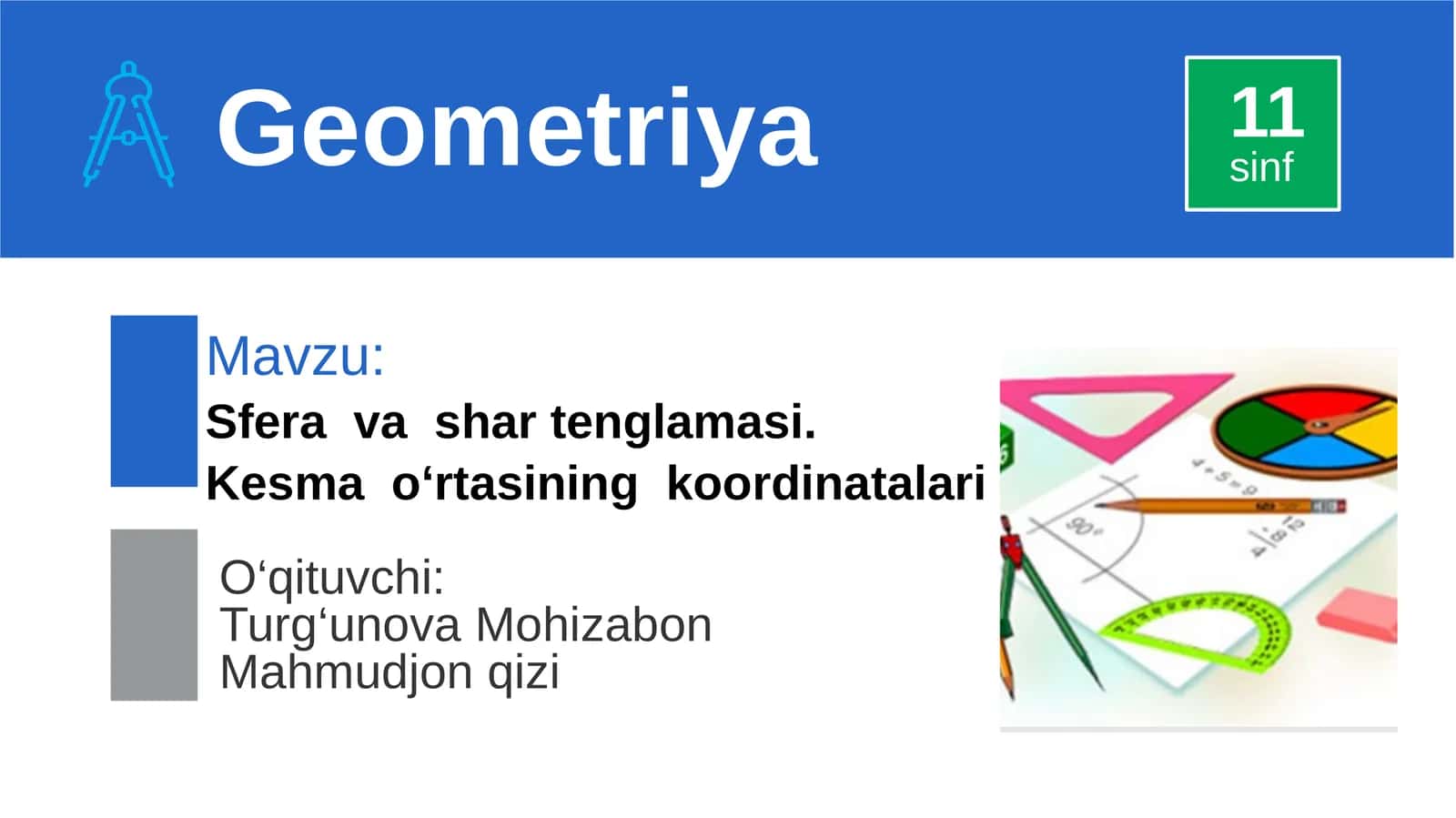 Sfera va shar tenglamasi. Kesma o‘rtasining koordinatalari
