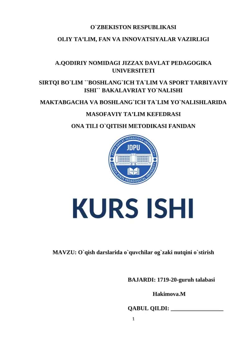O`qish darslarida o`quvchilar og`zaki nutqini o`stirish