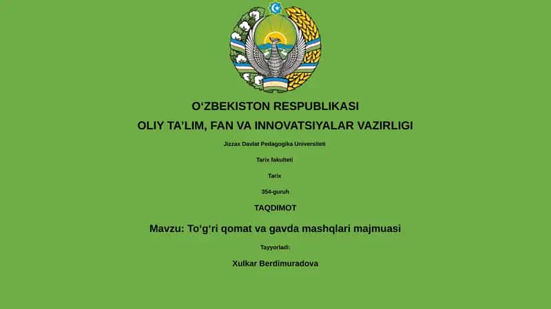 Toʻgʻri qomat va gavda mashqlari majmuasi