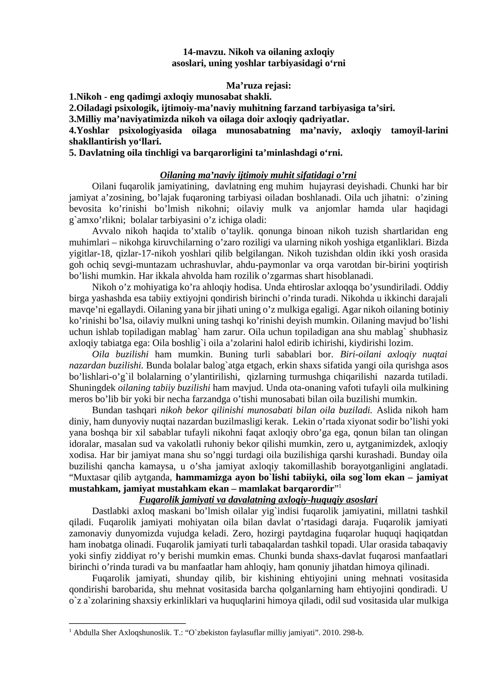 Nikoh va oilaning axloqiy asoslari