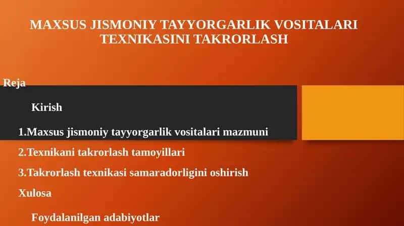 Maxsus Jismoniy Tayyorgarlik Vositalari Texnikasini Takrorlash