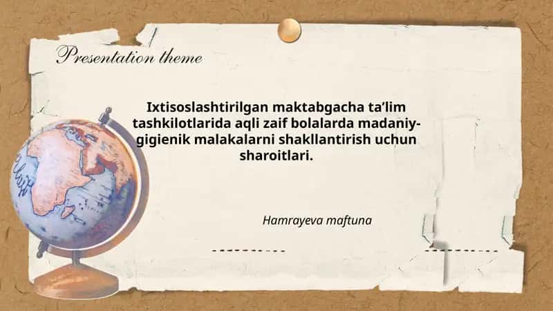 Ixtisoslashtirilgan maktabgacha ta’lim muassasalarida aqli zaif bolalarga gigienik odatlarni shakllantirish metodikasi