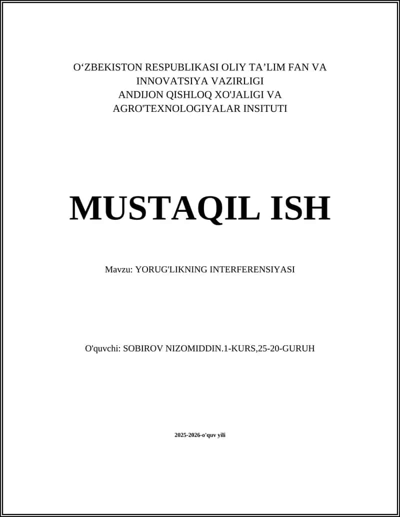 YORUG'LIKNING INTERFERENSIYASI