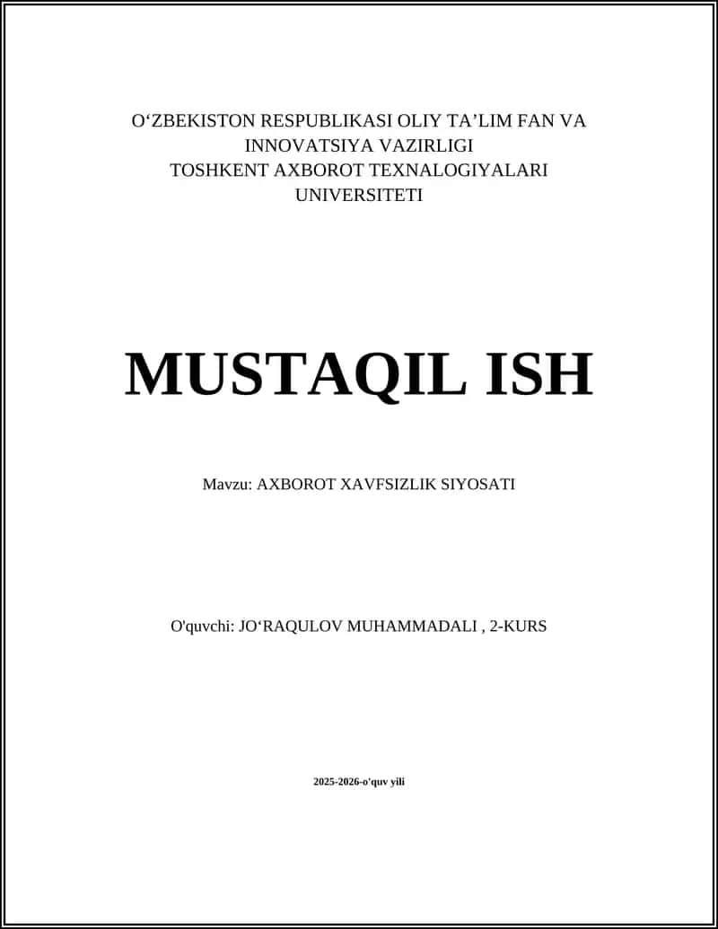 AXBOROT XAVFSIZLIK SIYOSATI