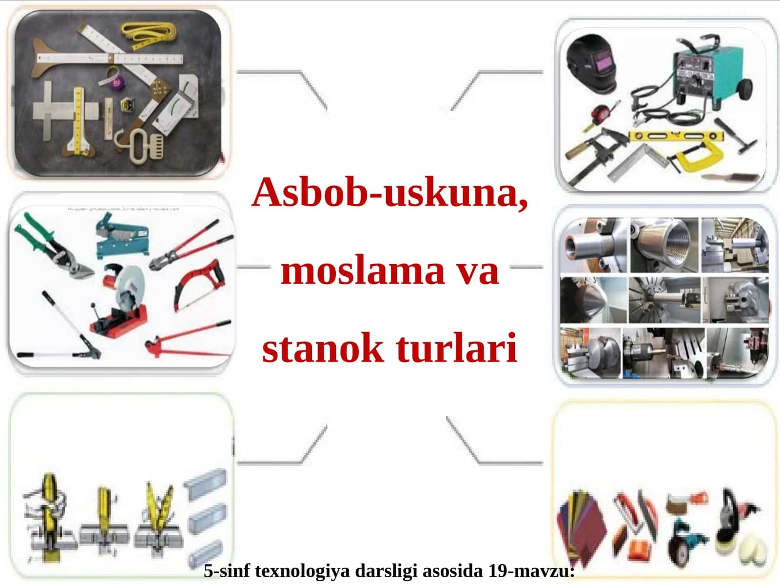 5-sinf texnologiya darsligi asosida 19-mavzu: Asbob-uskuna, moslama va stanok turlari