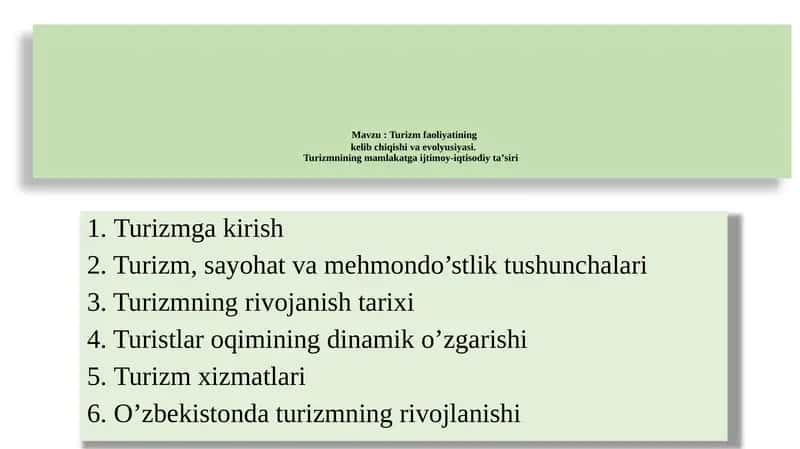 Turizm faoliyatining kelib chiqishi va evolyutsiyasi