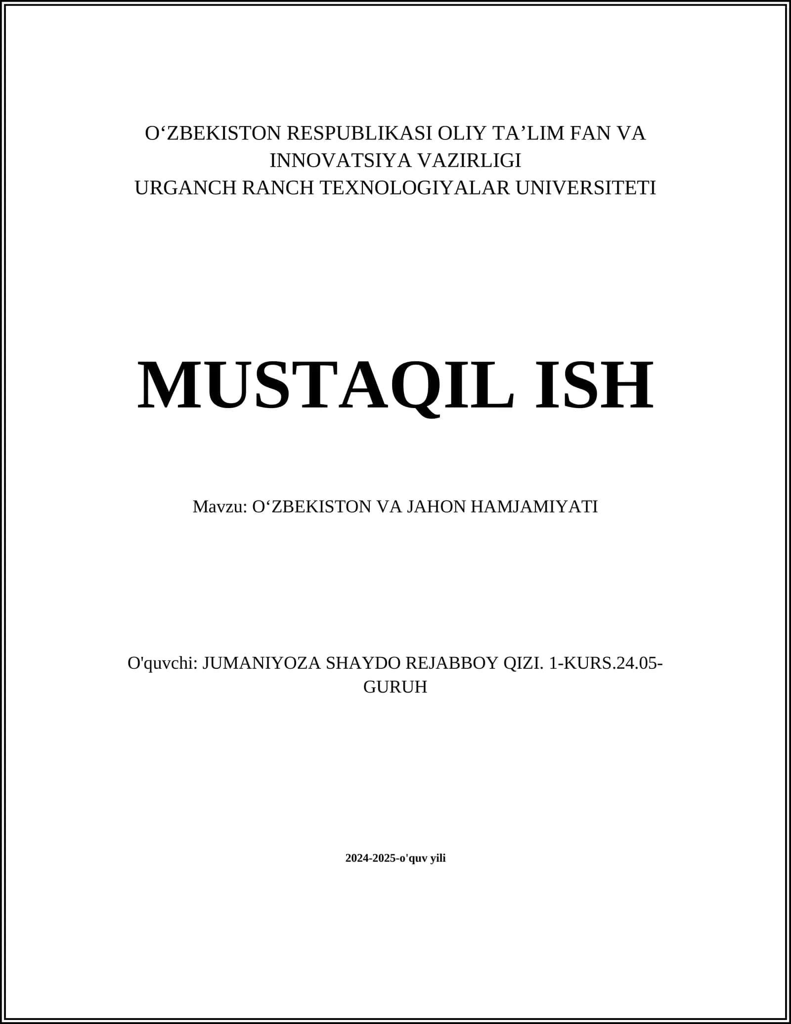 O'zbekiston va jahon hamjamiyati