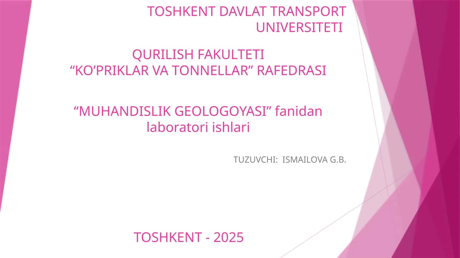 Laboratoriya Ishi (2 soat)