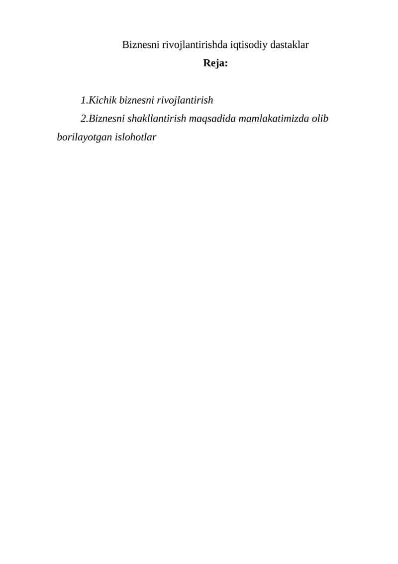 Kichik biznes va xususiy tadbirkorlikni rivojlantirish