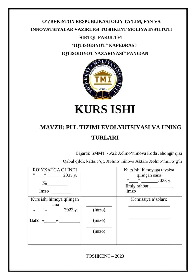 Pul tizimi evolyutsiyasi va uning turlari