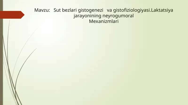 Sut bezlari gistogenezi va gistofiziologiyasi.Laktatsiya jarayonining neyrogumoral Mexanizmlari