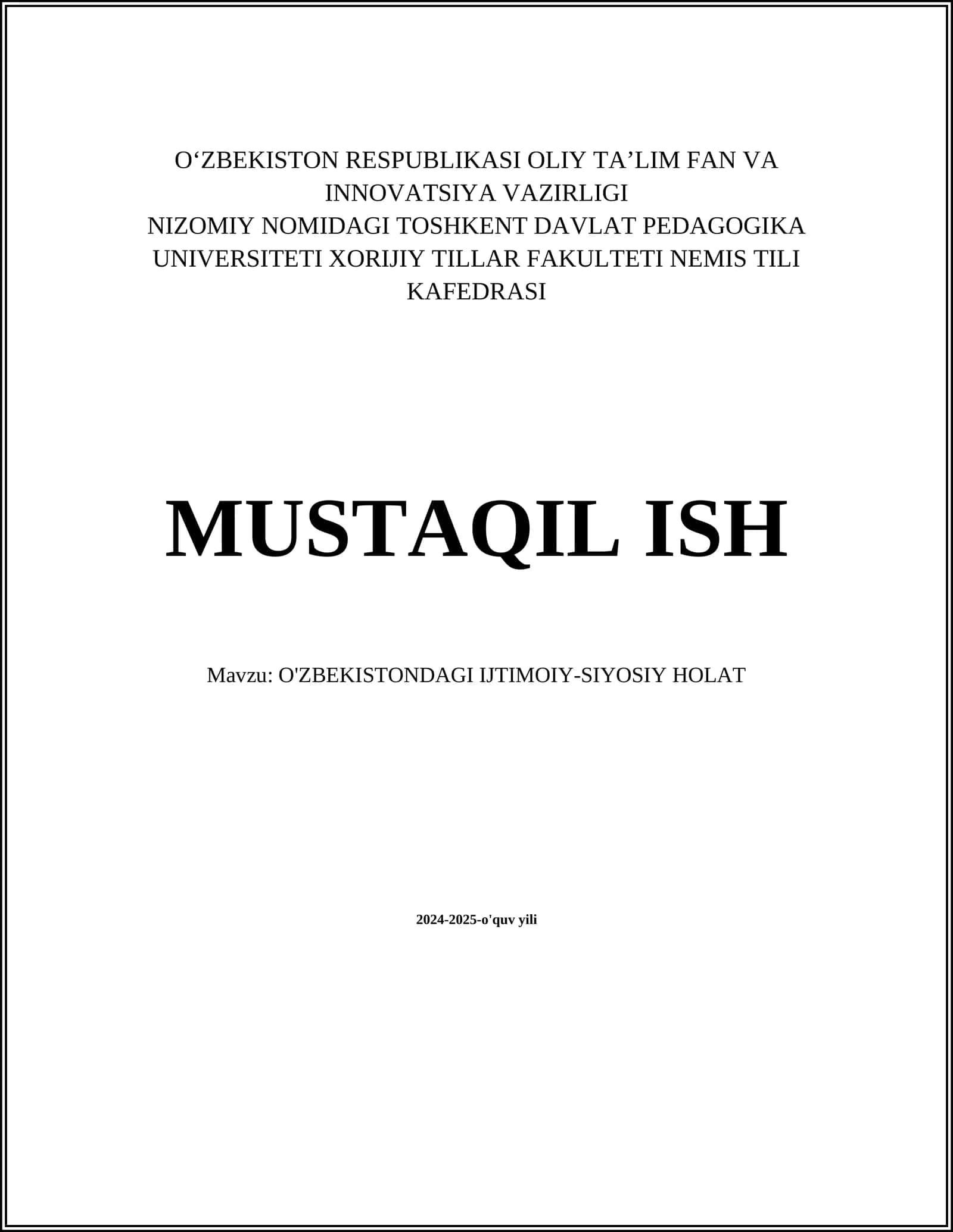 O'ZBEKISTONDAGI IJTIMOIY-SIYOSIY HOLAT: SIYOSIY PARTIYALAR FAOLIYATI