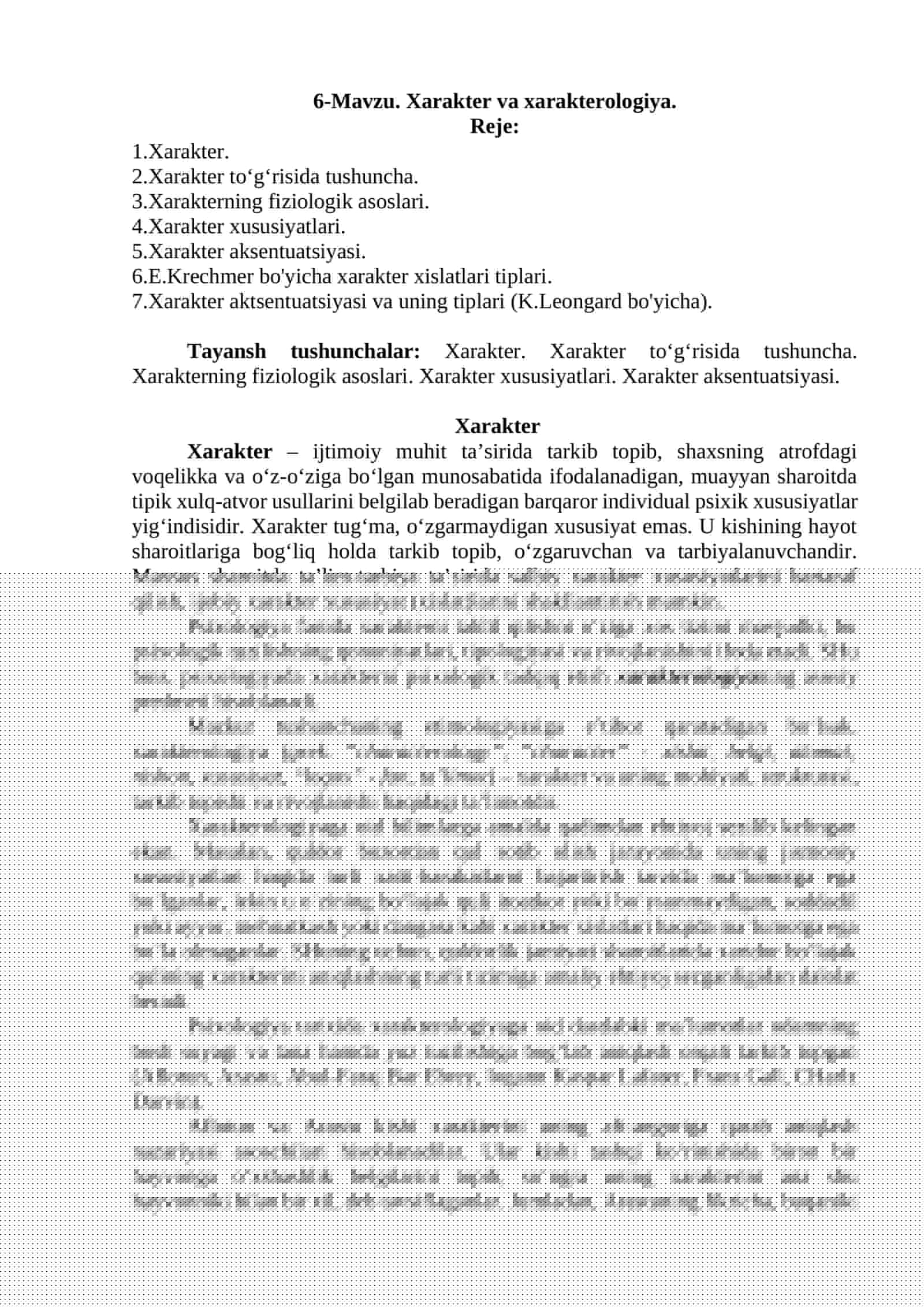 6-Mavzu. Xarakter va xarakterologiya