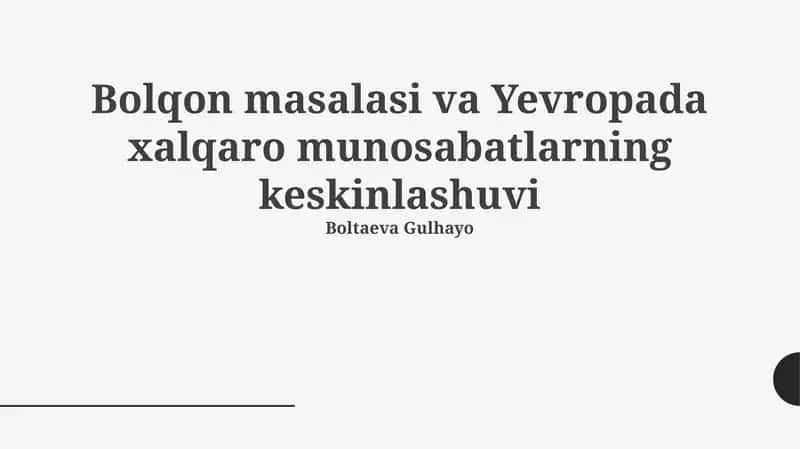 Bosniya Masalasi va Yevropada Xalqaro Munosabatlarning Kuzayishi