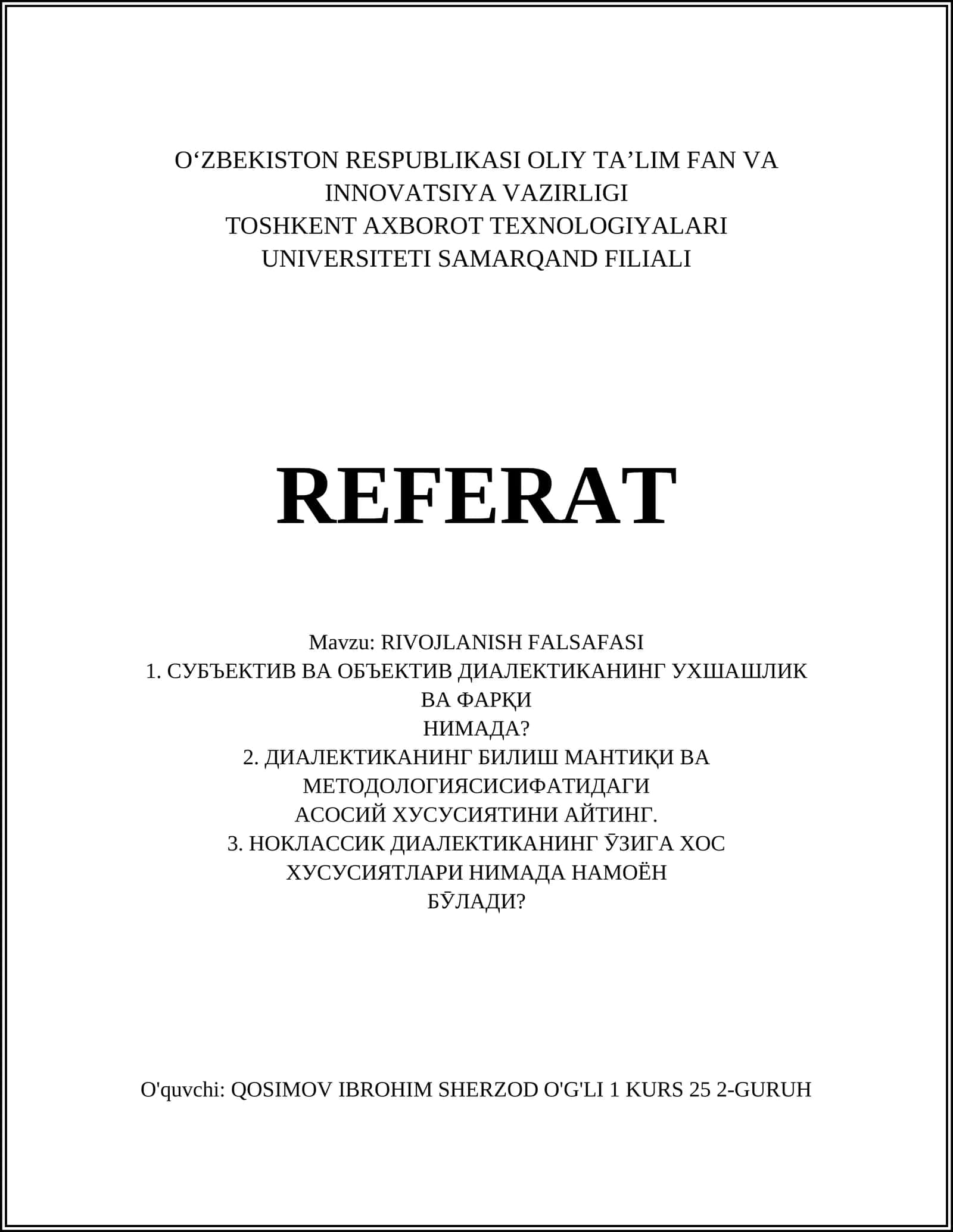 RIVOJLANISH FALSAFASI