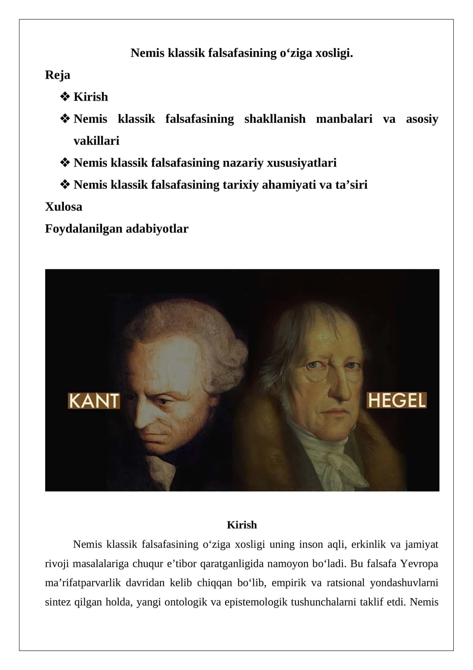 Nemis klassik falsafasining o‘ziga xosligi