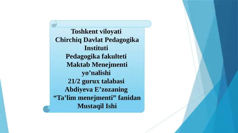 Menejment fani asoslari