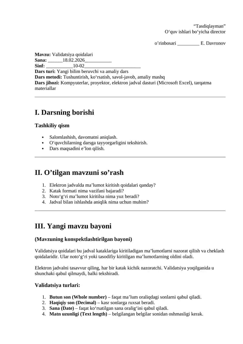 Validatsiya qoidalari