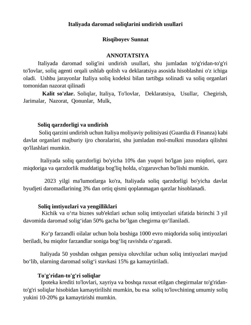 Soliqlar va undirish Italiyada