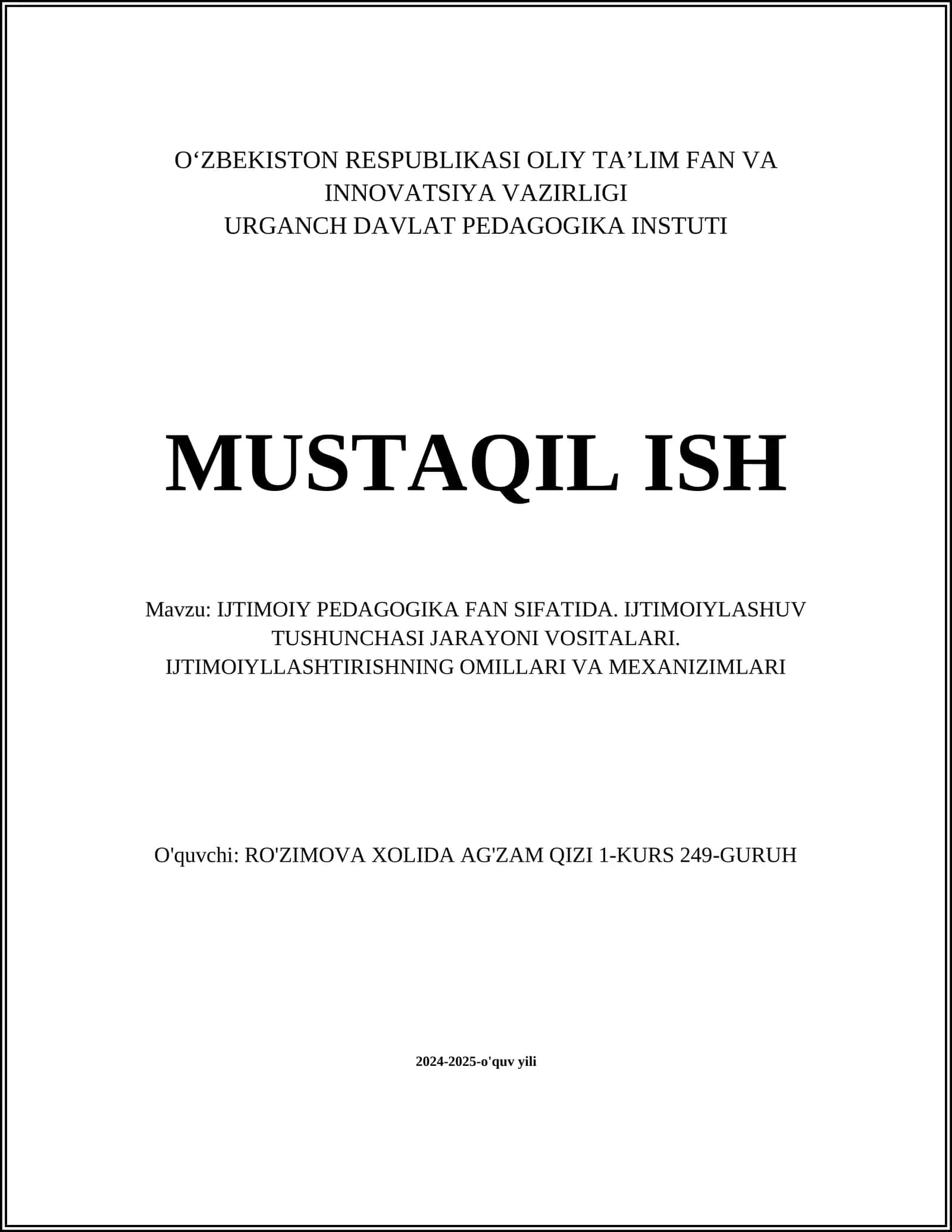 IJTIMOIY PEDAGOGIKA FAN SIFATIDA