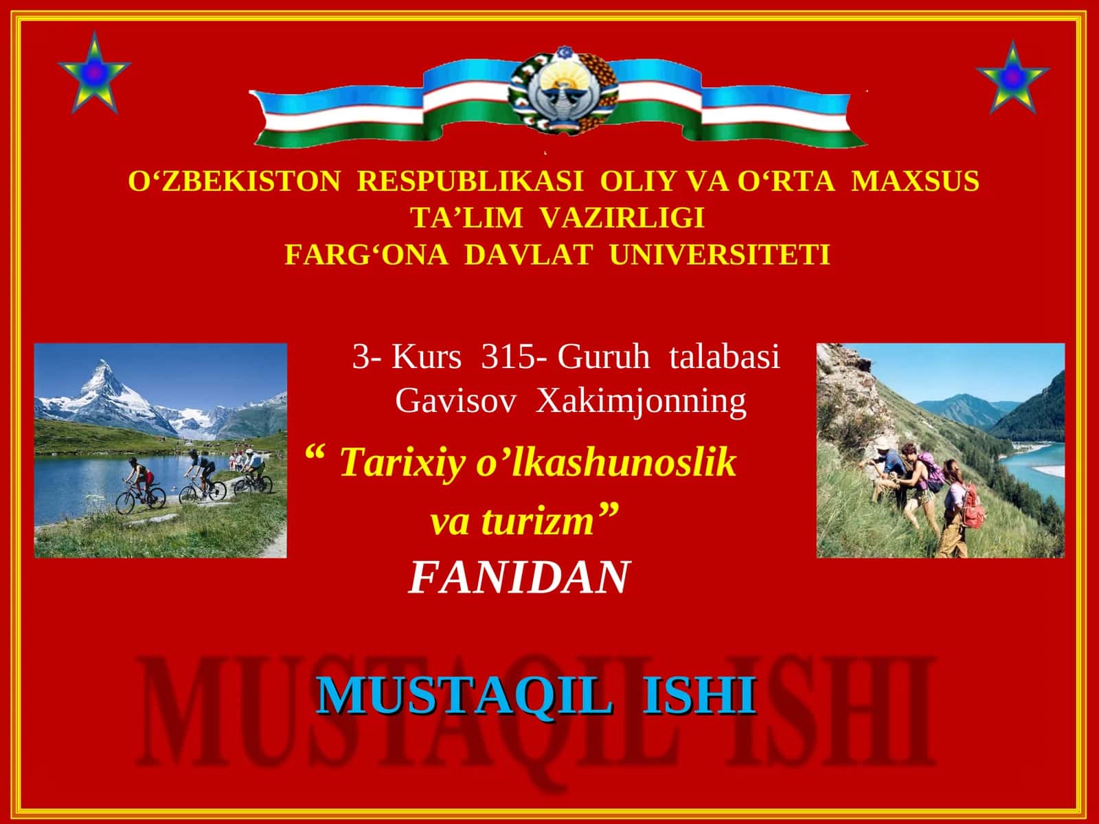 O`zbеkiston Rеspublikasining turizm to`g`risidagi davlat siyosati