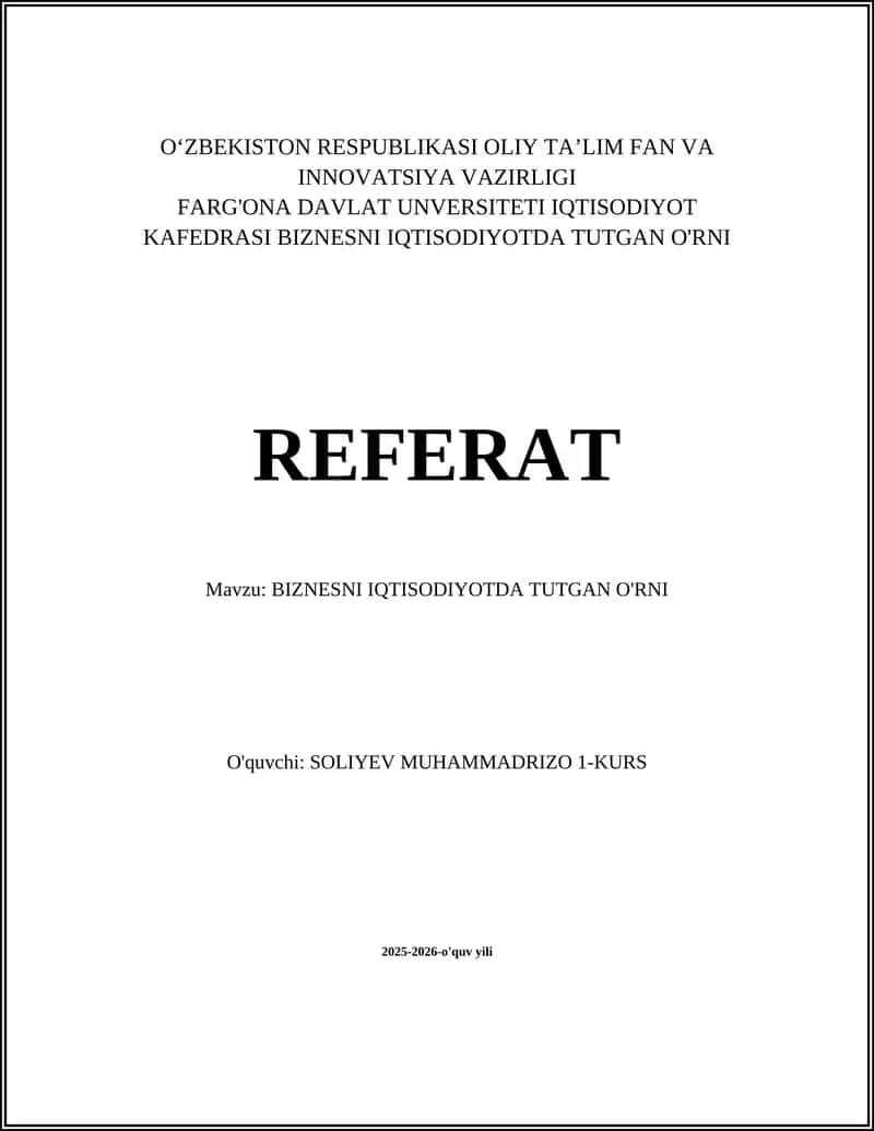 BIXESNI IQTISODIYOTDA TUTGAN O'RNI
