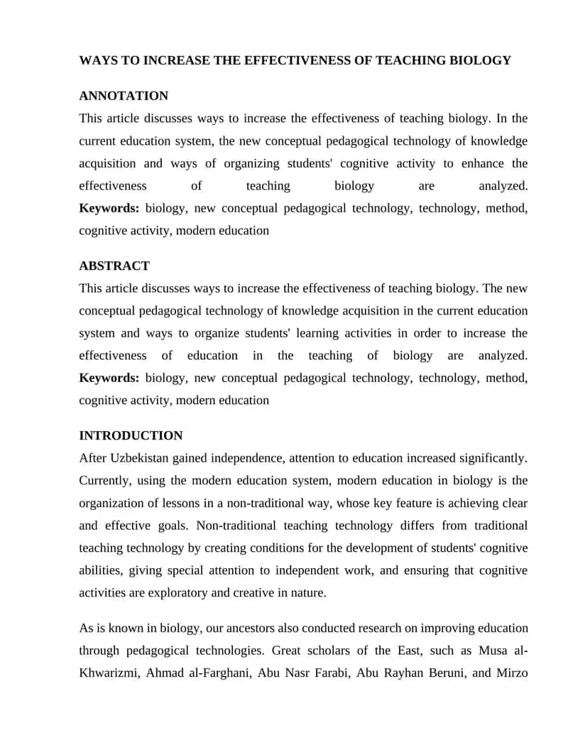 New Conceptual Pedagogical Technology for Teaching Biology
