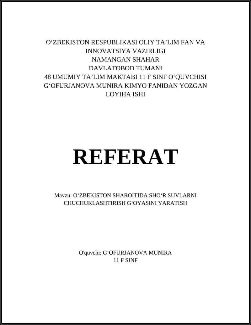 OʻZBEKISTON SHAROITIDA SHOʻR SUVLARNI CHUCHUKLASHTIRISH GʻOYASINI YARATISH