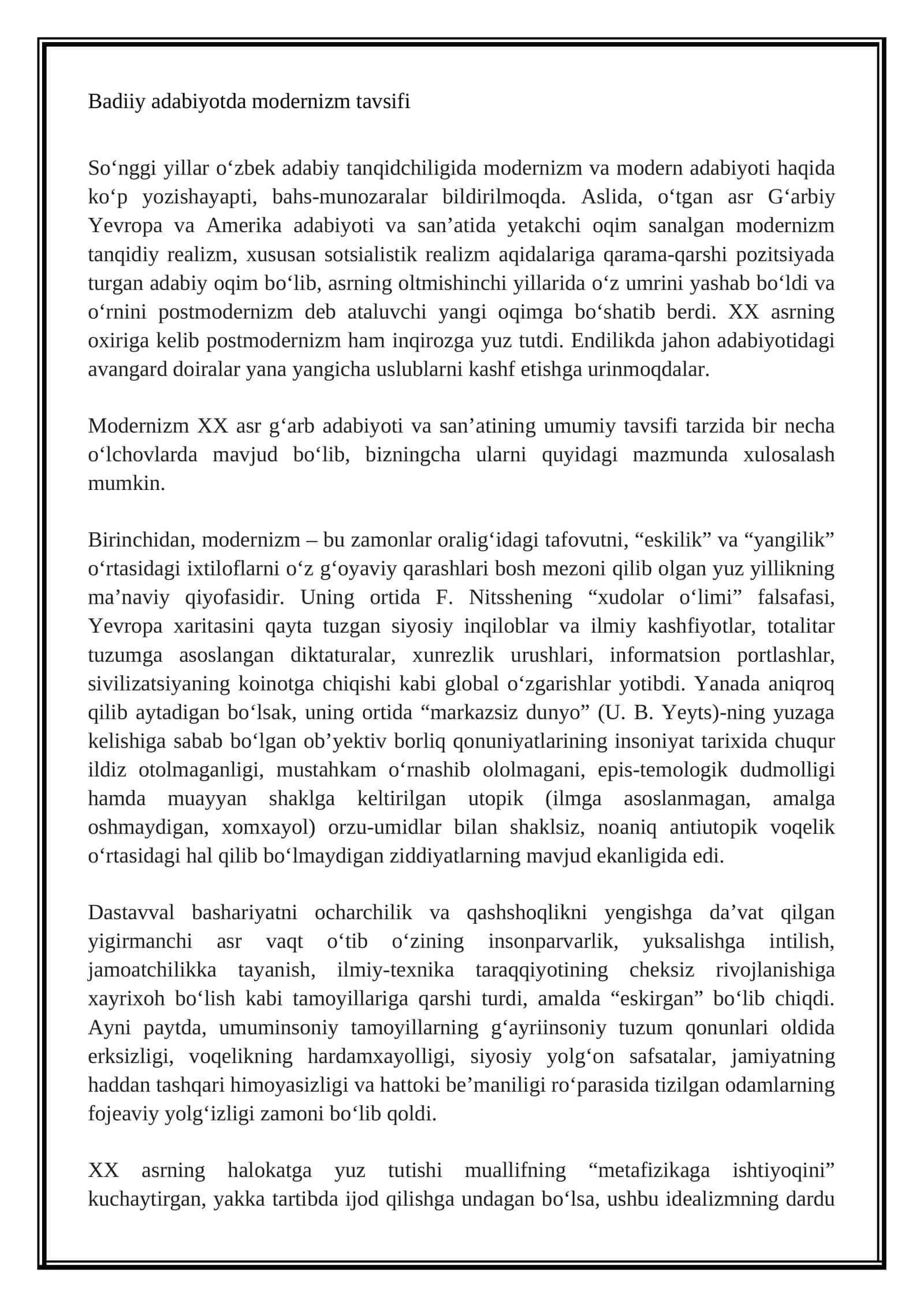 Modernizm tavsifi