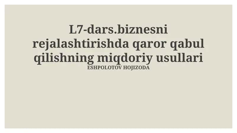 Miqdoriy usullar biznesda