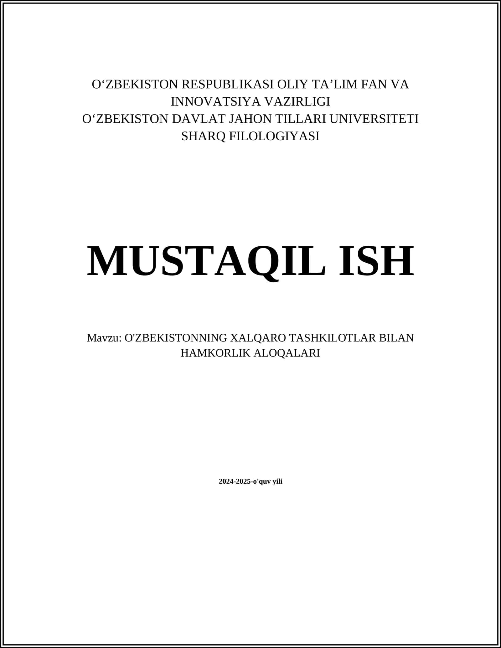O'ZBEKISTONNING XALQARO TASHKILOTLAR BILAN HAMKORLIK ALOQALARI