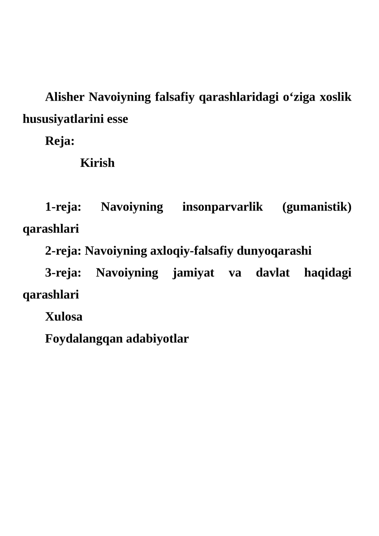 Alisher Navoiyning falsafiy qarashlaridagi o‘ziga xoslik hususiyatlarini esse